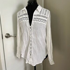Abercrombie & Fitch Cotton Lace Button Down Blouse